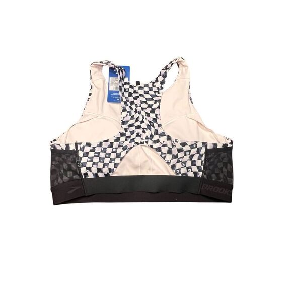 Brooks 38DD/E drive 3 pocket run sports bra black white checkered running yoga - Picture 2 of 3